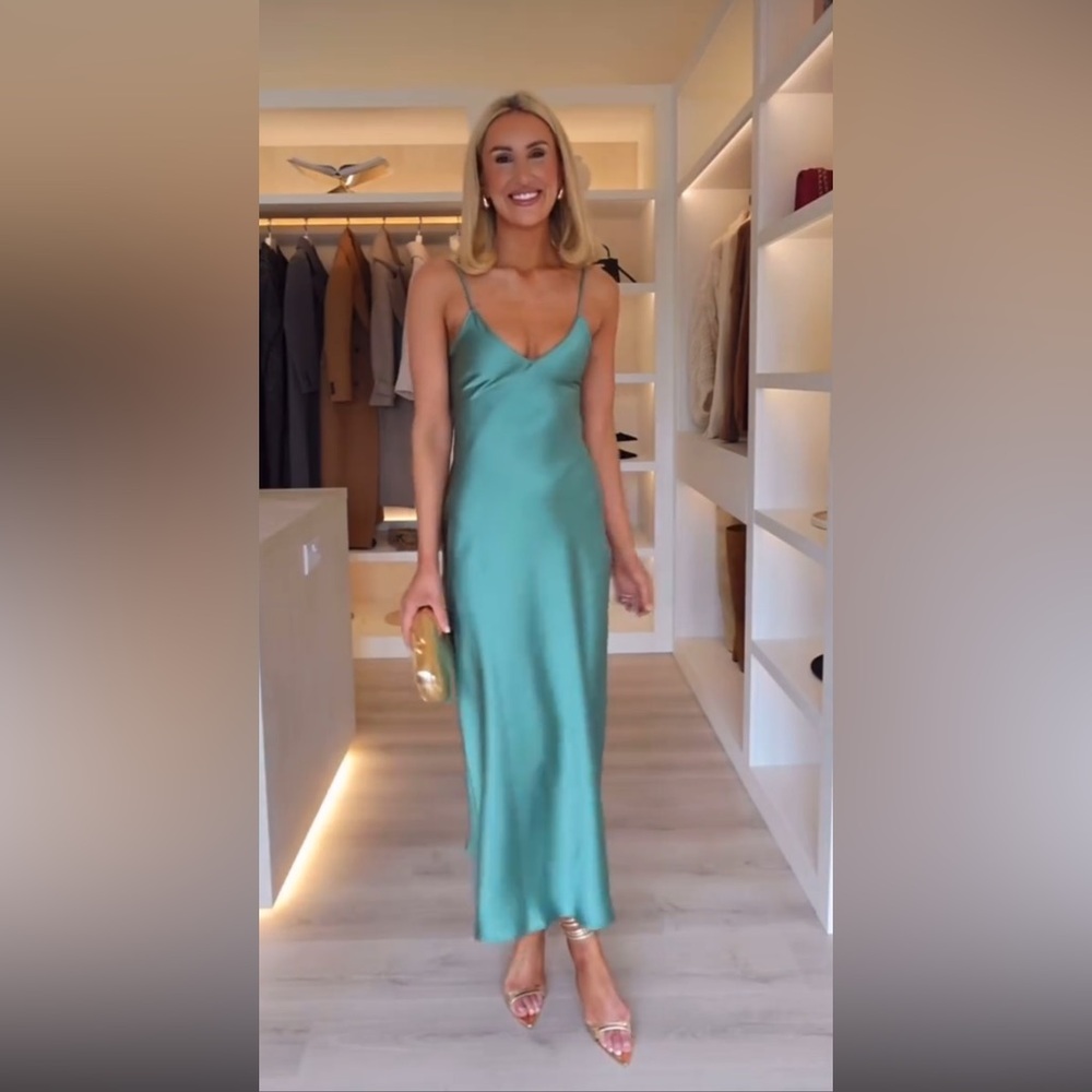 Zara Emerald Green Maxi Dress Satin Slip Wedding Evening Party - Picture 4 of 13